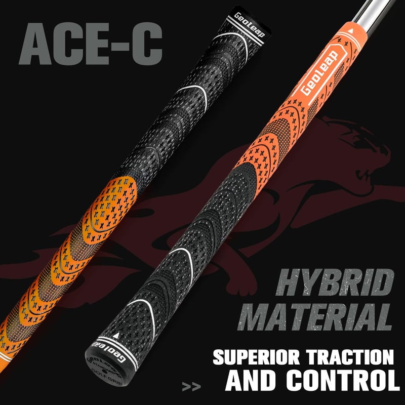 Geoleap Golf Grips Set of 13- Cord Rubber Compound Material, Hybrid Golf Club Grips, All Weather Performance.(Orange, Standard) - Image 2